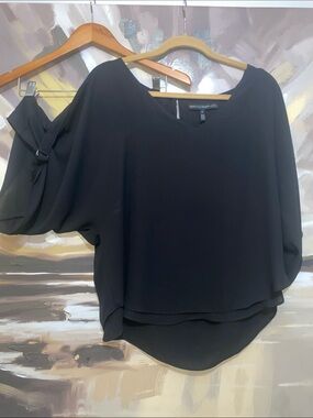 White House Black Market Black V-Neck Flow Sleeve Blouse - size medium